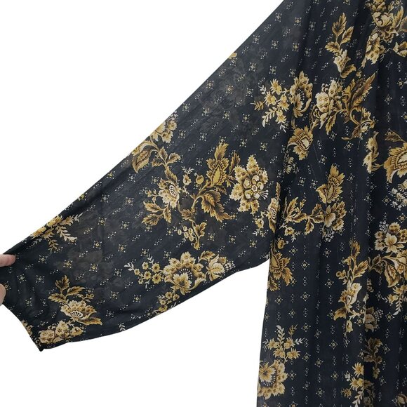 NEW Torrid Black Gold Floral Sheer Blouse Office Work Boho Long Sleeve Top - Picture 9 of 11